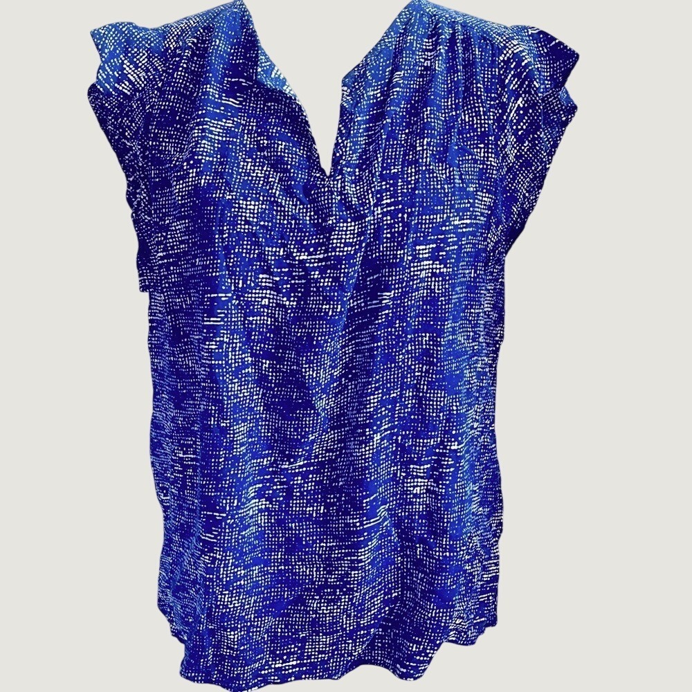 Grand And Greene Sleeveless Printed Top Blouse Womens Large Blue White Flowy